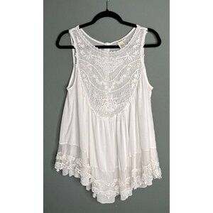 Indigo Thread Women's Medium White Sleeveless Lace Boho Blouse